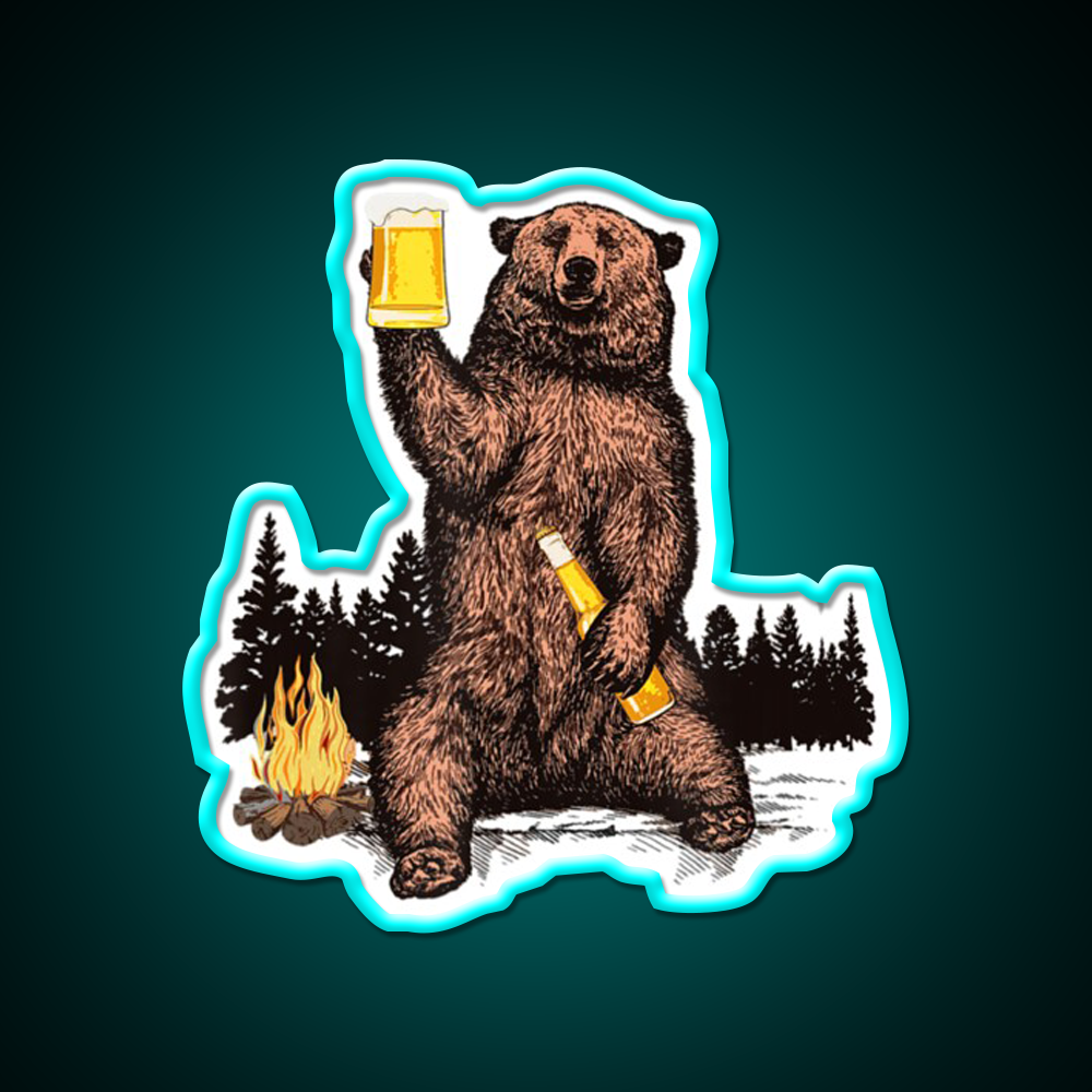 Drinking Beer Camp Fire Woods Grizzly Beer Bar Decor Led Neon Sign Rgb Color - Size and dimension reference