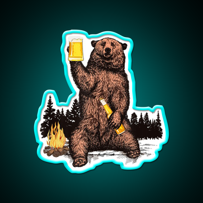 Drinking Beer Camp Fire Woods Grizzly Beer Bar Decor Led Neon Sign Rgb Color - Size and dimension reference
