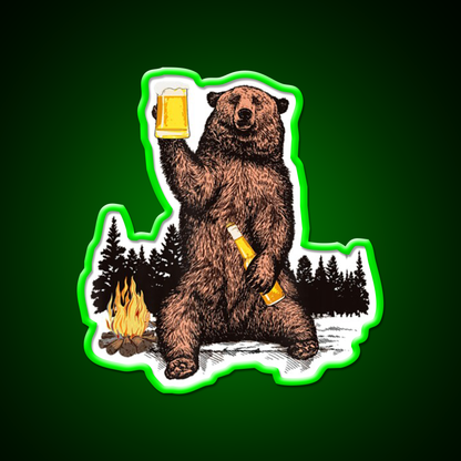 Drinking Beer Camp Fire Woods Grizzly Beer Bar Decor Led Neon Sign Rgb Color - LED neon sign view 8