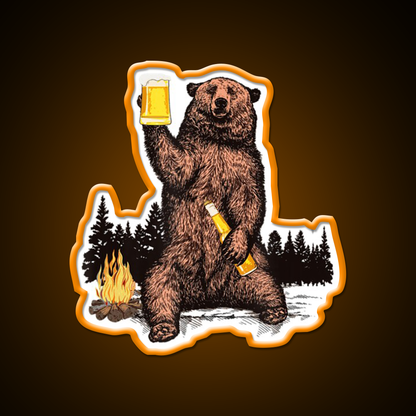 Drinking Beer Camp Fire Woods Grizzly Beer Bar Decor Led Neon Sign Rgb Color - LED neon sign view 6