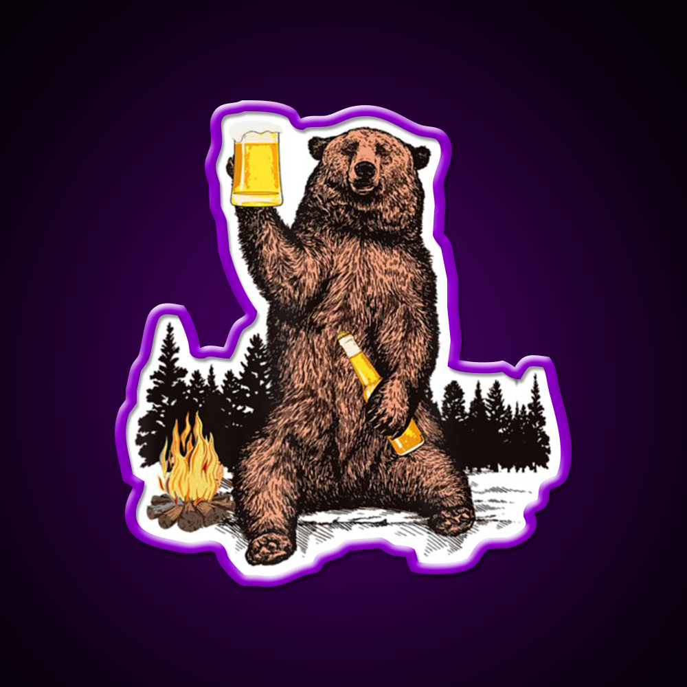 Drinking Beer Camp Fire Woods Grizzly Beer Bar Decor Led Neon Sign Rgb Color - LED neon sign view 9