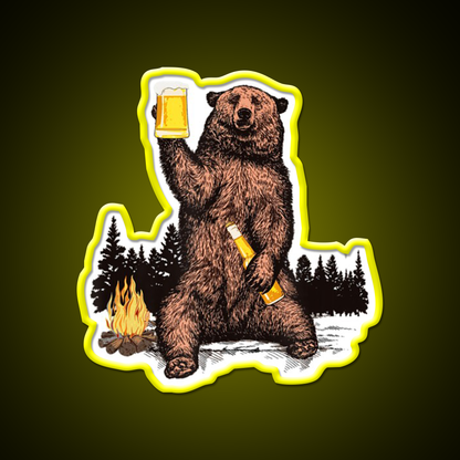 Drinking Beer Camp Fire Woods Grizzly Beer Bar Decor Led Neon Sign Rgb Color - LED neon sign view 7