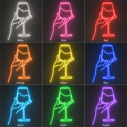 Drinking Red Wine Glass LED Neon Sign Wall Art color grid