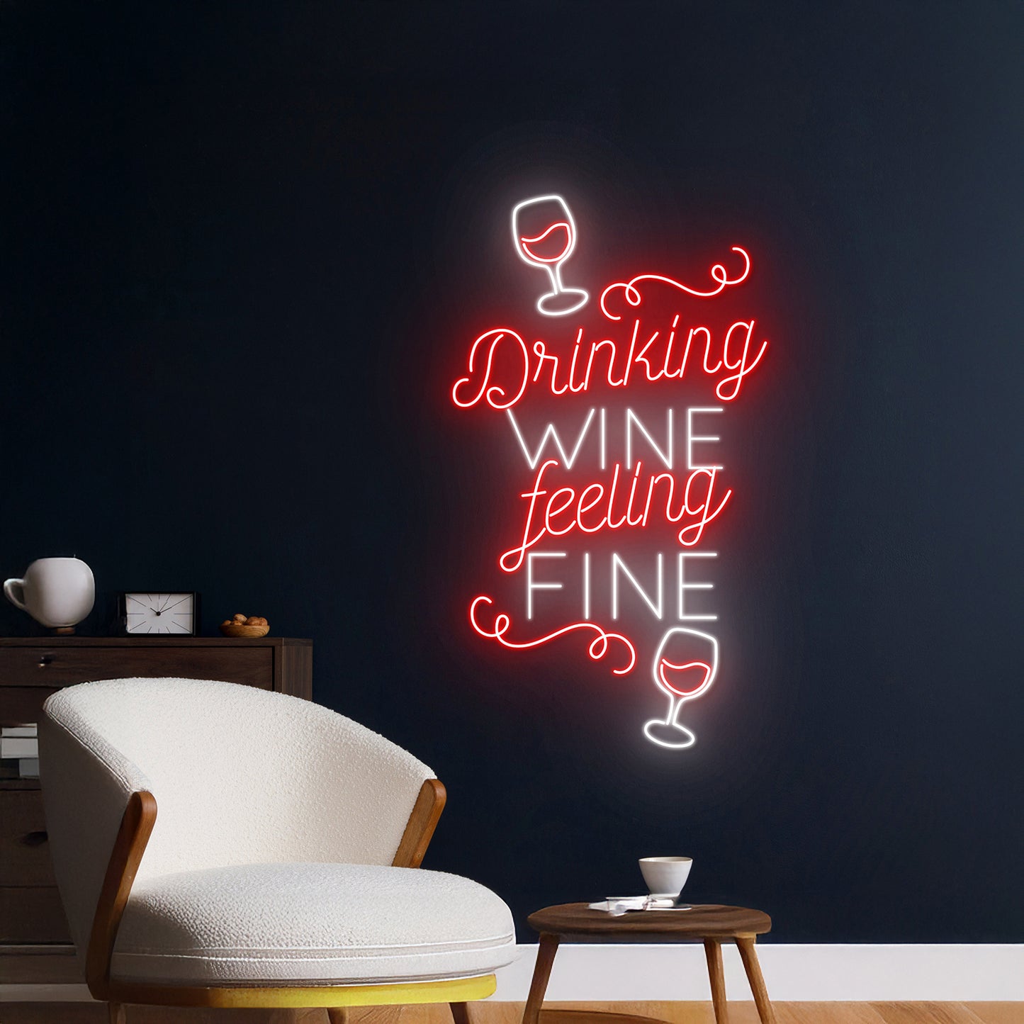 Drinking Wine Feeling Fine Led Sign