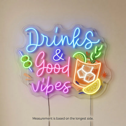 Drinks And Good Vibes LED Neon Sign - 04 Size Image