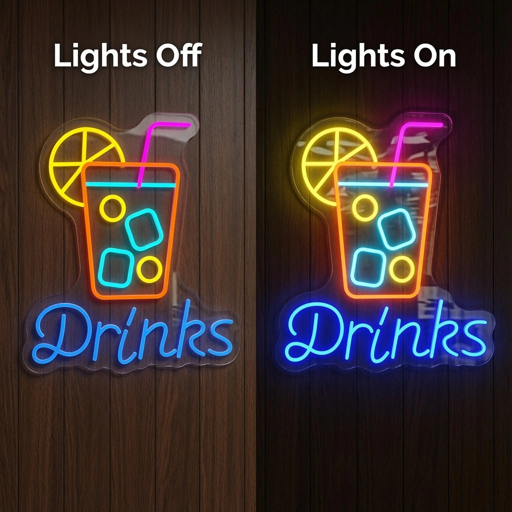 Drinks LED Neon Sign Wall Neon Sign - 06 Day Night Comparison