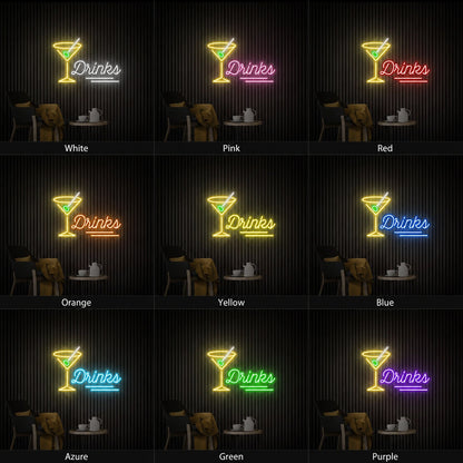 Drinks Martini Glass LED Neon Sign day and night comparison