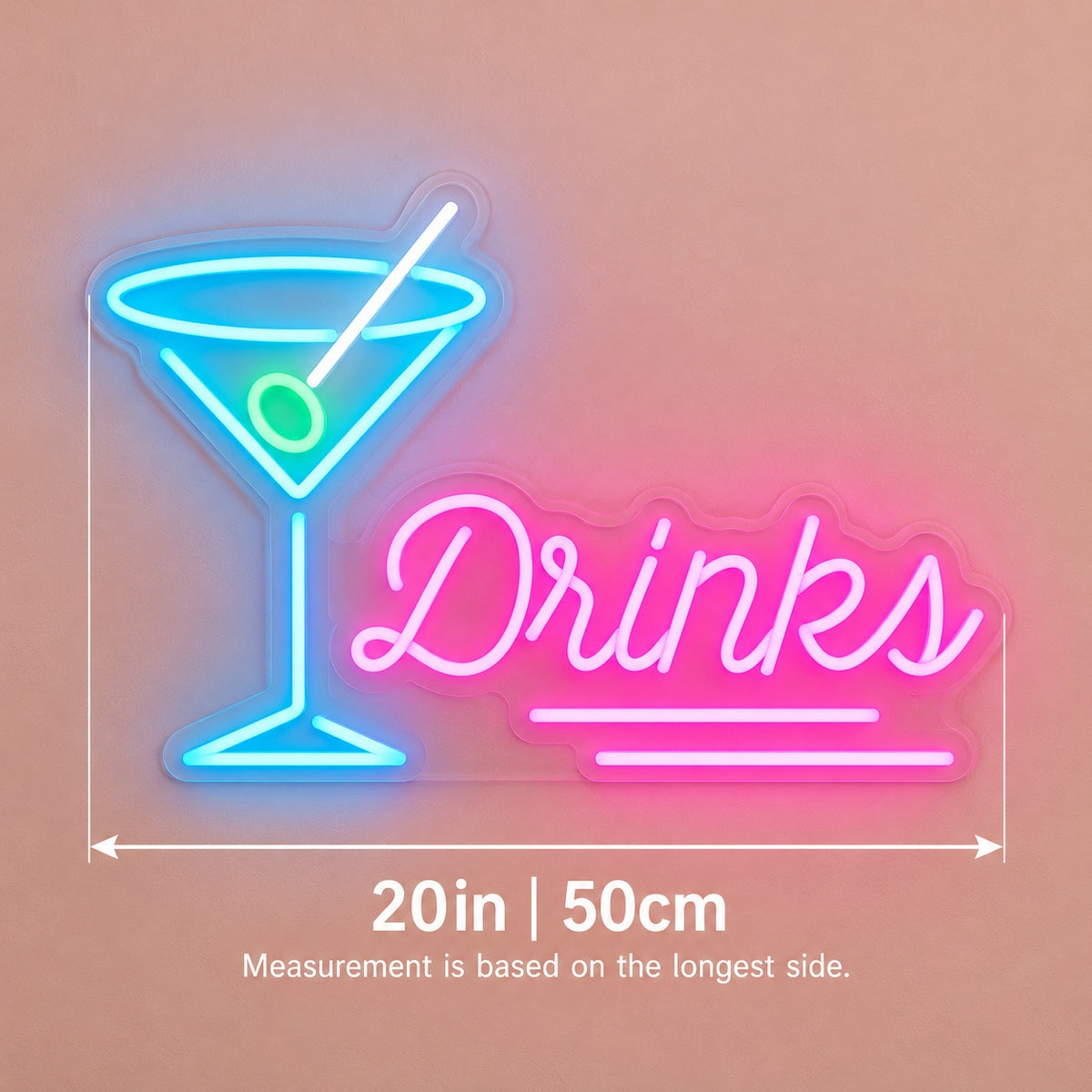 Drinks Martini LED Neon Sign - size guide