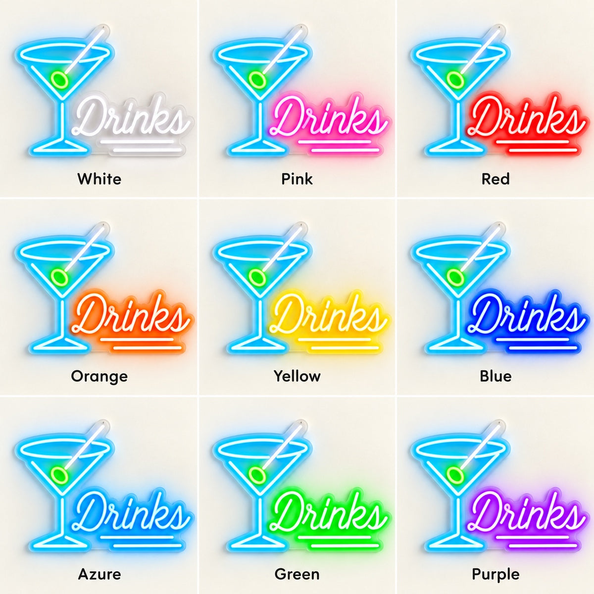 Drinks Martini LED Neon Sign - nine-color grid