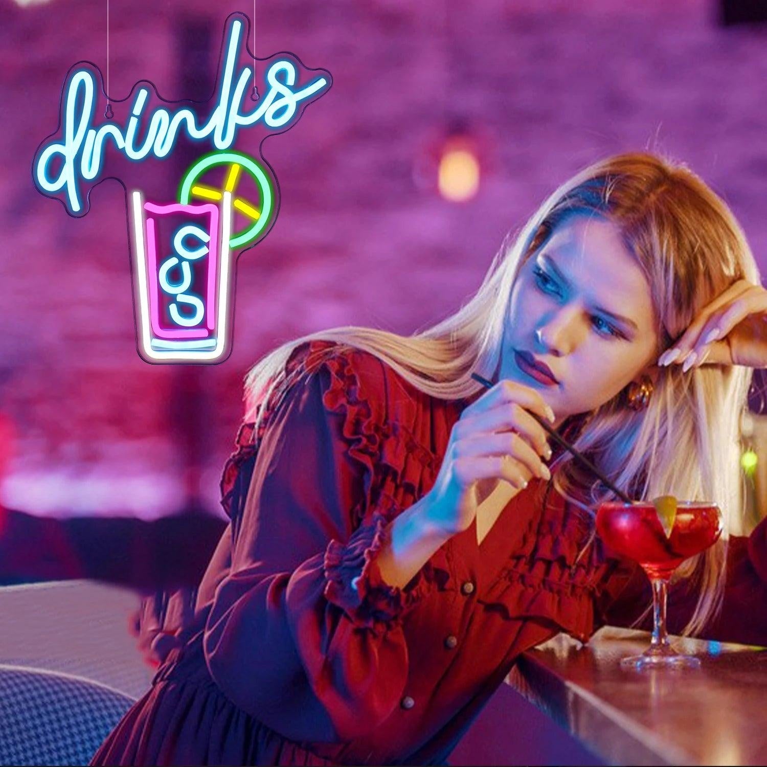 Drinks Neon Cocktail Cup With Lemon Bubbles Led Neon Sign For Cafe Bar Home Decor | Shineneon