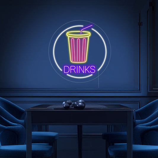 Drinks With Cup Led Neon Sign For Coffee Shop