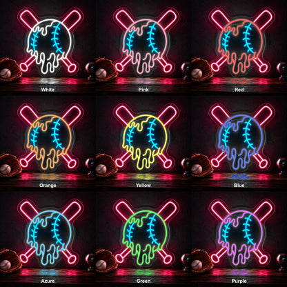 Dripping Baseball Crossed Bats LED Neon Sign color grid