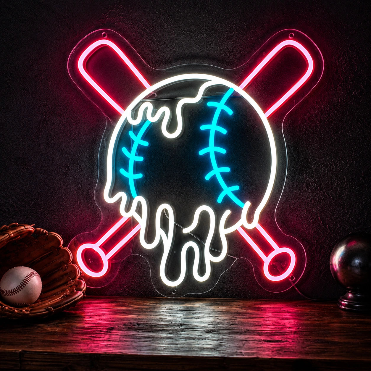 Dripping Baseball Crossed Bats LED Neon Sign main product image