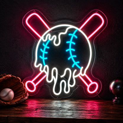 Dripping Baseball Crossed Bats LED Neon Sign main product image