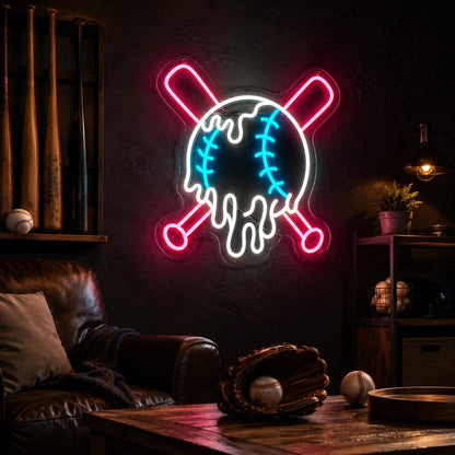 Dripping Baseball Crossed Bats LED Neon Sign - Shineneon