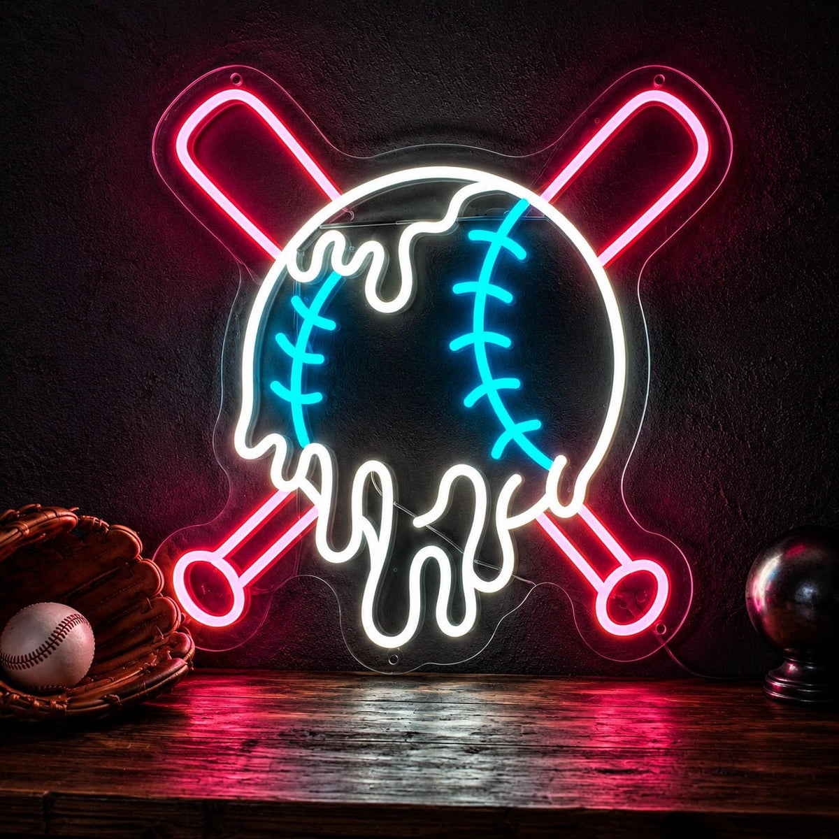 Dripping Baseball Crossed Bats LED Neon Sign - Shineneon