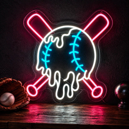 Dripping Baseball Crossed Bats LED Neon Sign - Shineneon