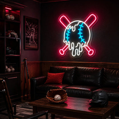 Dripping Baseball Crossed Bats LED Neon Sign - Shineneon