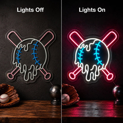 Dripping Baseball Crossed Bats LED Neon Sign - Shineneon