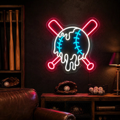 Dripping Baseball Crossed Bats LED Neon Sign - Shineneon
