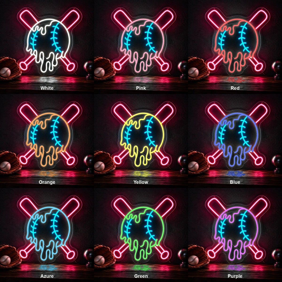 Dripping Baseball Crossed Bats LED Neon Sign - Shineneon