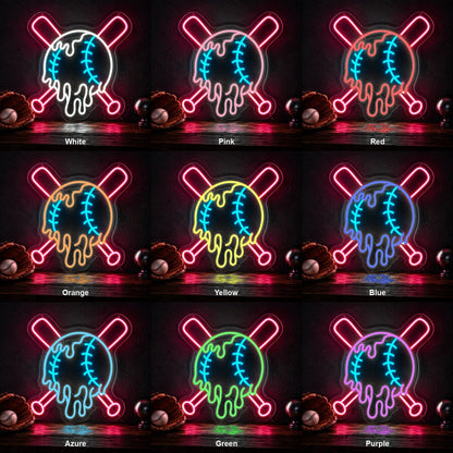 Dripping Baseball Crossed Bats LED Neon Sign - Shineneon