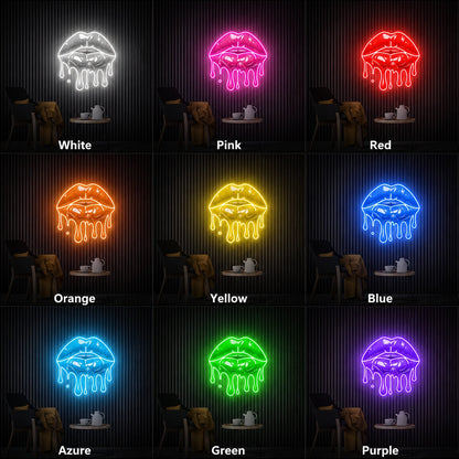 Dripping Lips LED Neon Sign day and night comparison