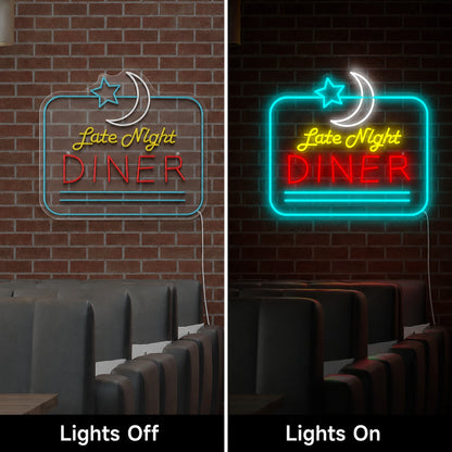 Drive In Diner Neon Sign LED Neon Sign day and night comparison
