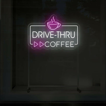 Drive-Thru Coffee Led Neon Sign With White And Purple For Cafe Decor | Shineneon