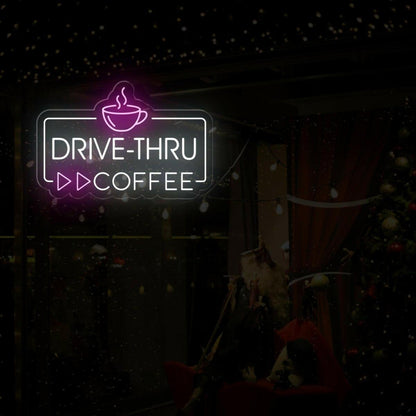 Drive-Thru Coffee Led Neon Sign With White And Purple For Cafe Decor | Shineneon