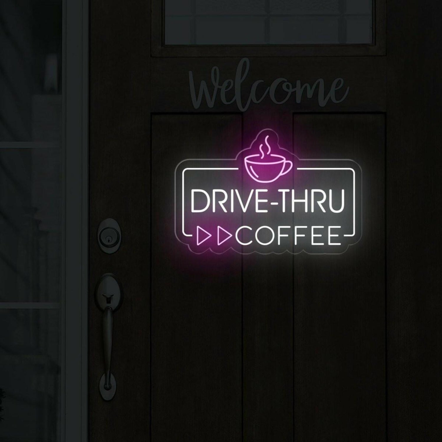 Drive-Thru Coffee Led Neon Sign With White And Purple For Cafe Decor | Shineneon