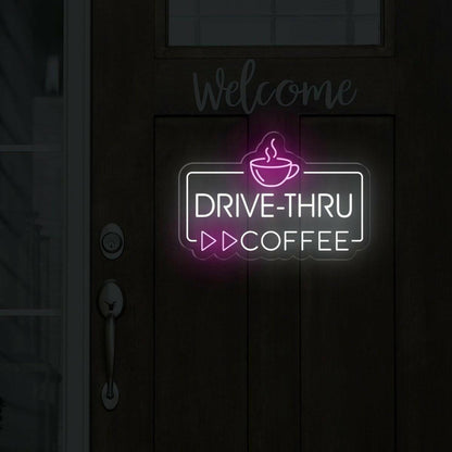 Drive-Thru Coffee Led Neon Sign With White And Purple For Cafe Decor | Shineneon