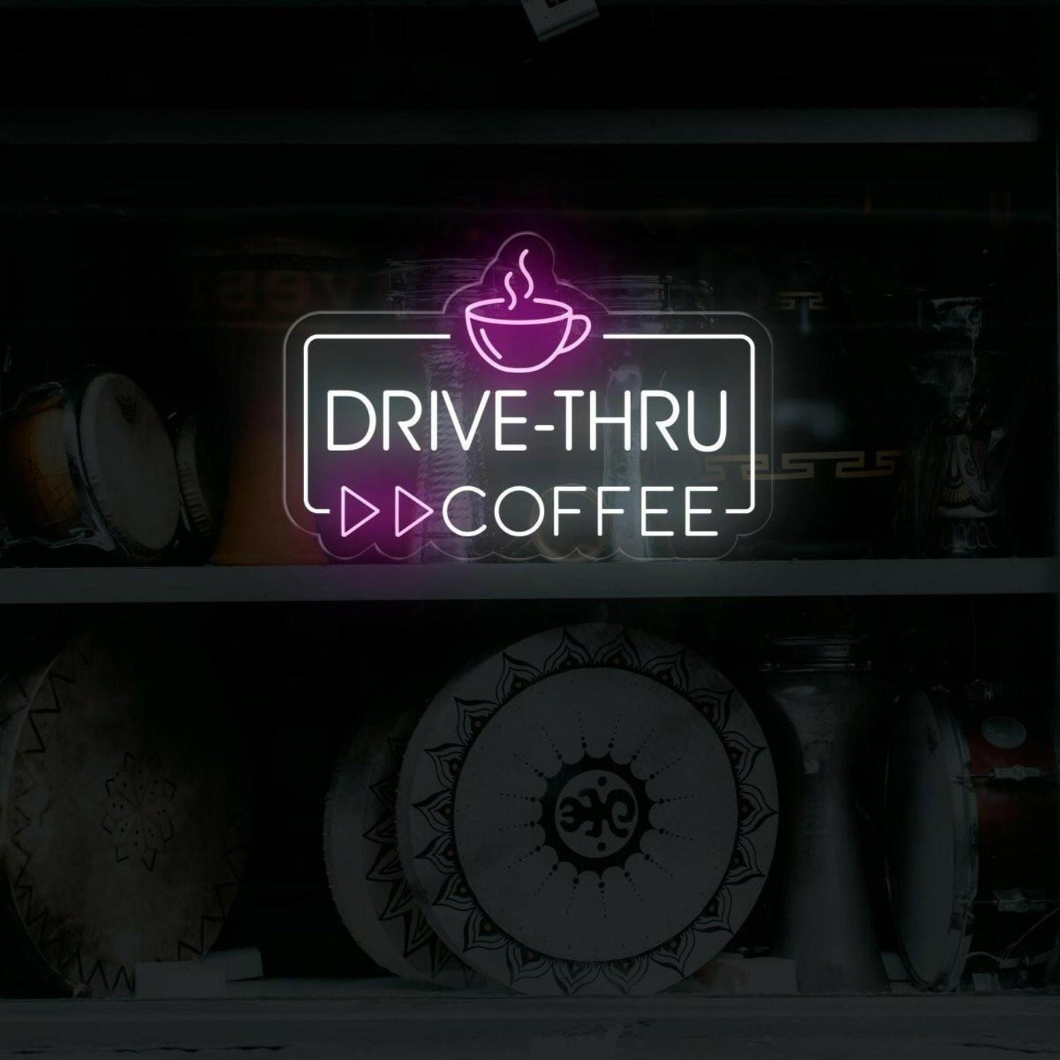 Drive-Thru Coffee Led Neon Sign With White And Purple For Cafe Decor | Shineneon