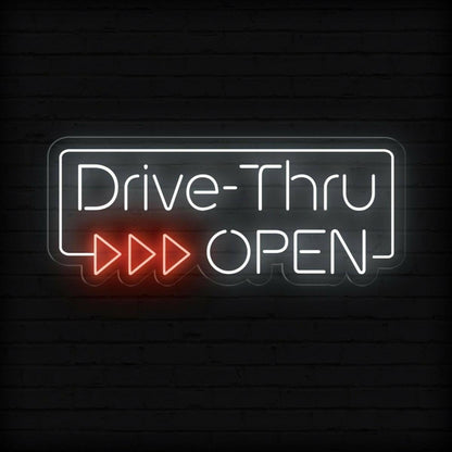 Drive-Thru Open White Red Led Neon Sign For Commercial Storefront | Shineneon