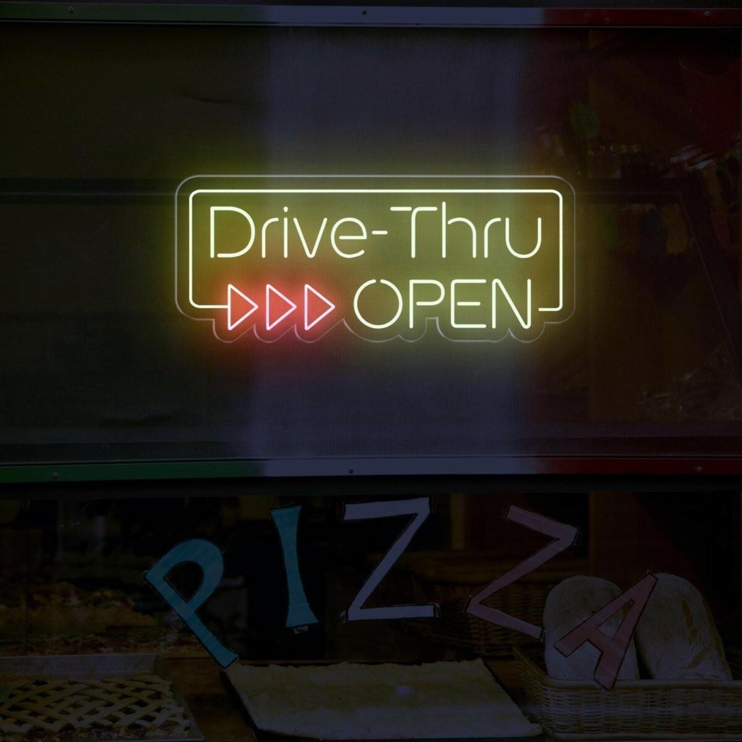 Drive-Thru Open White Red Led Neon Sign For Commercial Storefront | Shineneon