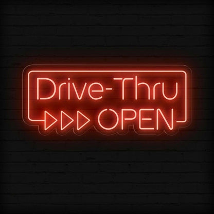 Drive-Thru Open White Red Led Neon Sign For Commercial Storefront | Shineneon