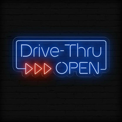 Drive-Thru Open White Red Led Neon Sign For Commercial Storefront | Shineneon