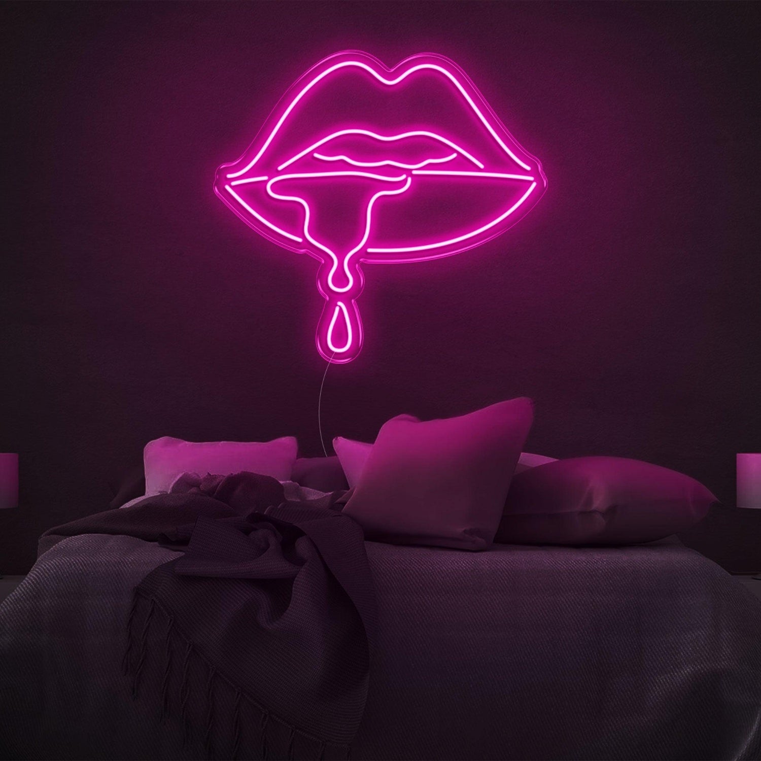Drool Purple-Pink Lips Dripping Led Neon Sign For Modern Bedroom Decor | Shineneon