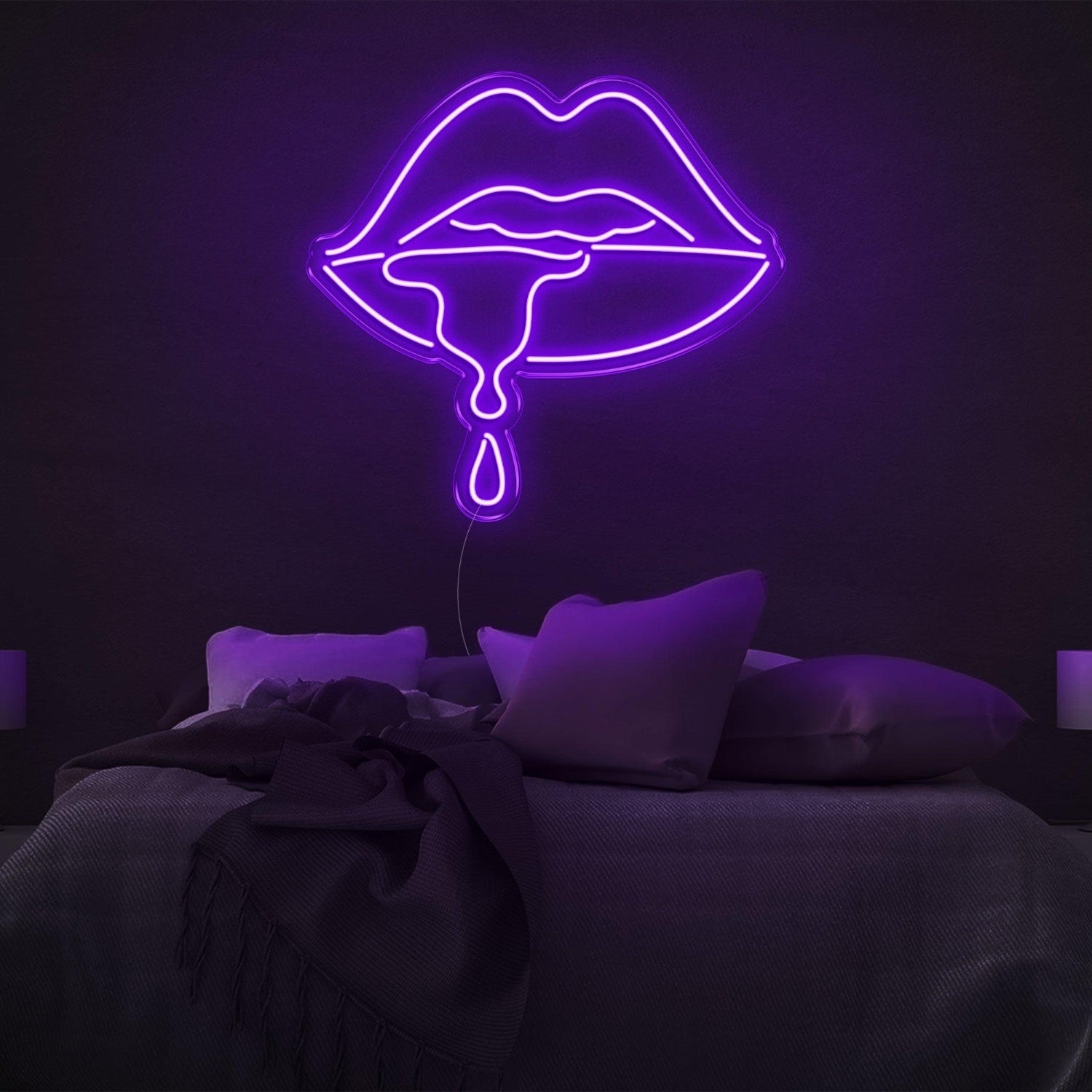 Drool Purple-Pink Lips Dripping Led Neon Sign For Modern Bedroom Decor | Shineneon