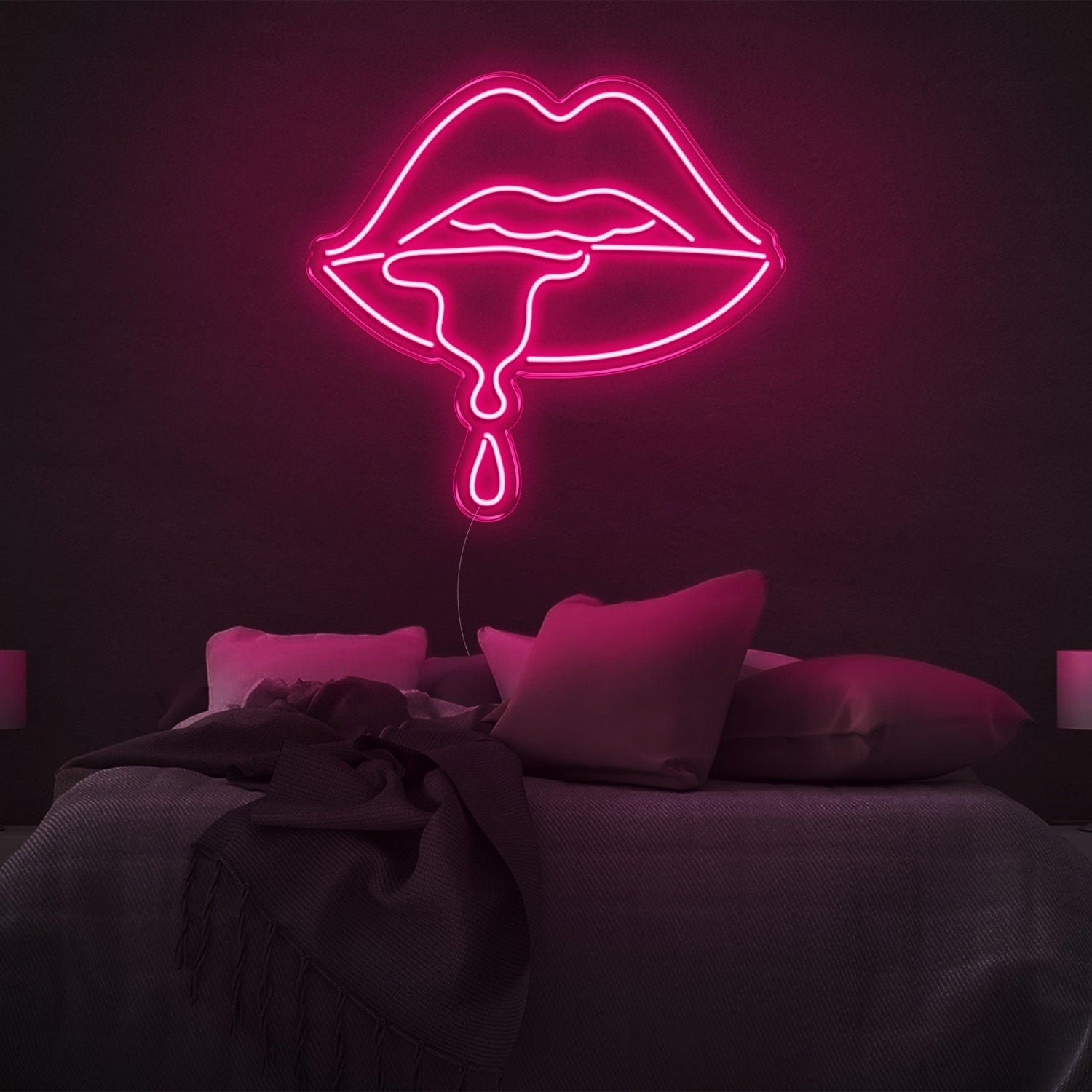 Drool Purple-Pink Lips Dripping Led Neon Sign For Modern Bedroom Decor | Shineneon