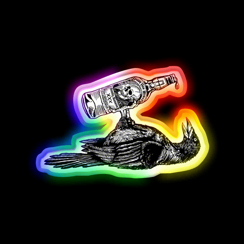 Drunk Crow Whiskey Drink Bar Led Neon Sign Rgb Color