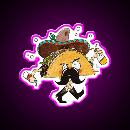 Drunk Taco Character Dancing Hot Sauce Bottles Taco Led Neon Sign Rgb Color - Shineneon