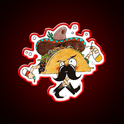 Drunk Taco Character Dancing Hot Sauce Bottles Taco Led Neon Sign Rgb Color - Shineneon
