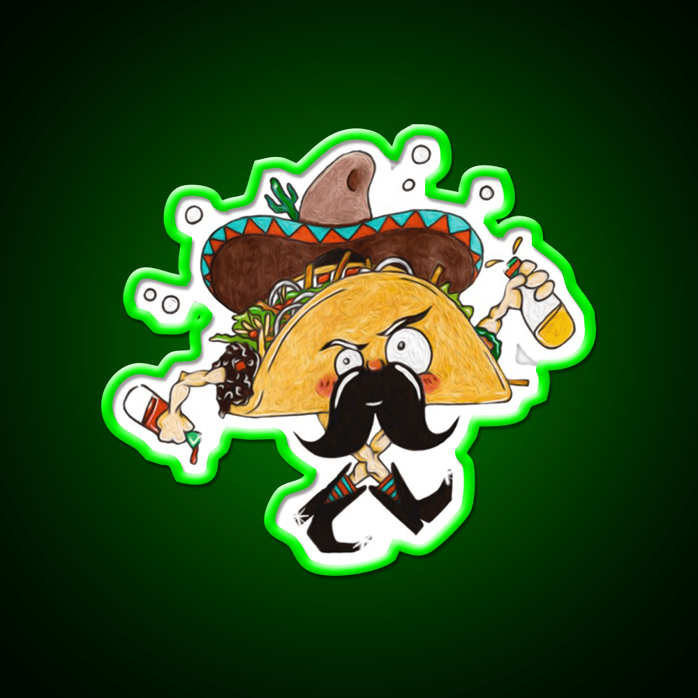 Drunk Taco Character Dancing Hot Sauce Bottles Taco Led Neon Sign Rgb Color - Shineneon