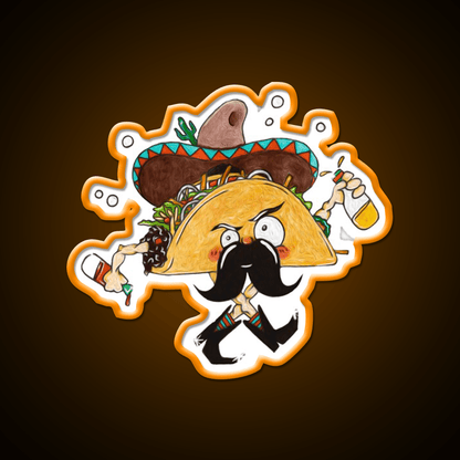 Drunk Taco Character Dancing Hot Sauce Bottles Taco Led Neon Sign Rgb Color - Shineneon