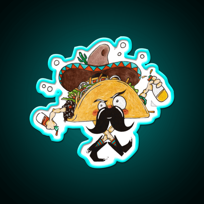 Drunk Taco Character Dancing Hot Sauce Bottles Taco Led Neon Sign Rgb Color - Shineneon