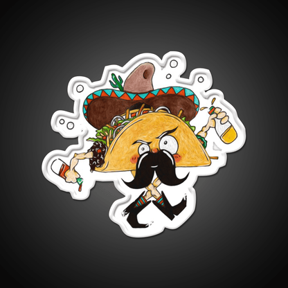 Drunk Taco Character Dancing Hot Sauce Bottles Taco Led Neon Sign Rgb Color - Shineneon