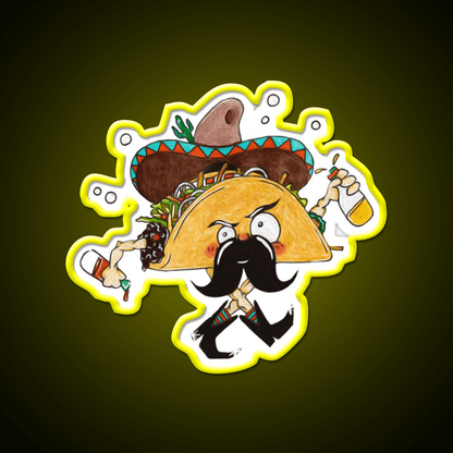 Drunk Taco Character Dancing Hot Sauce Bottles Taco Led Neon Sign Rgb Color - Shineneon