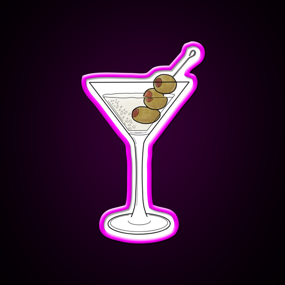 Dry Martini Glass With Olives Cocktail Bar Decor Led Neon Sign Rgb Color - Neon sign mounted on wall in room