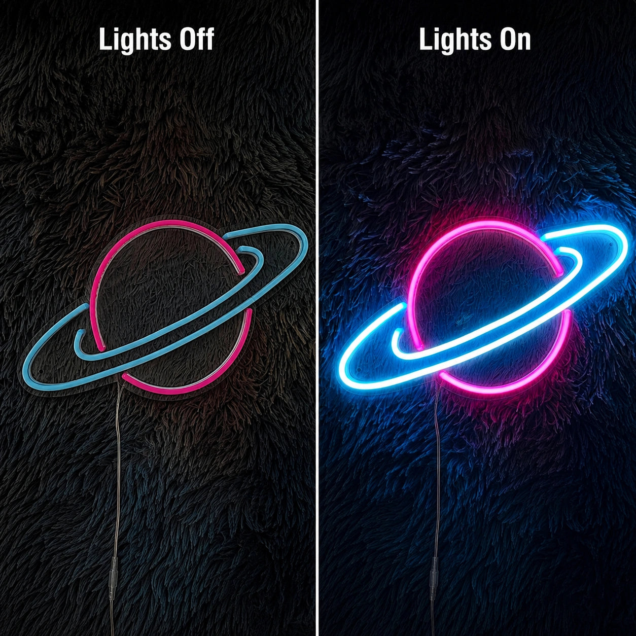 Dual Color Saturn Neon Sign LED Neon Sign day and night comparison